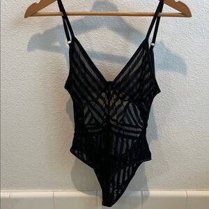 Black Sheer Striped Bodysuit